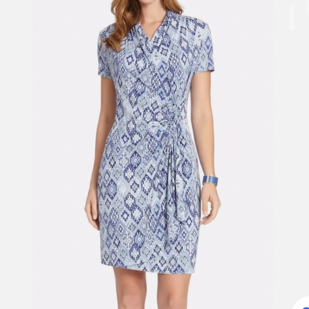 NWT! KAREN KANE stretchy blue tile dress, S.